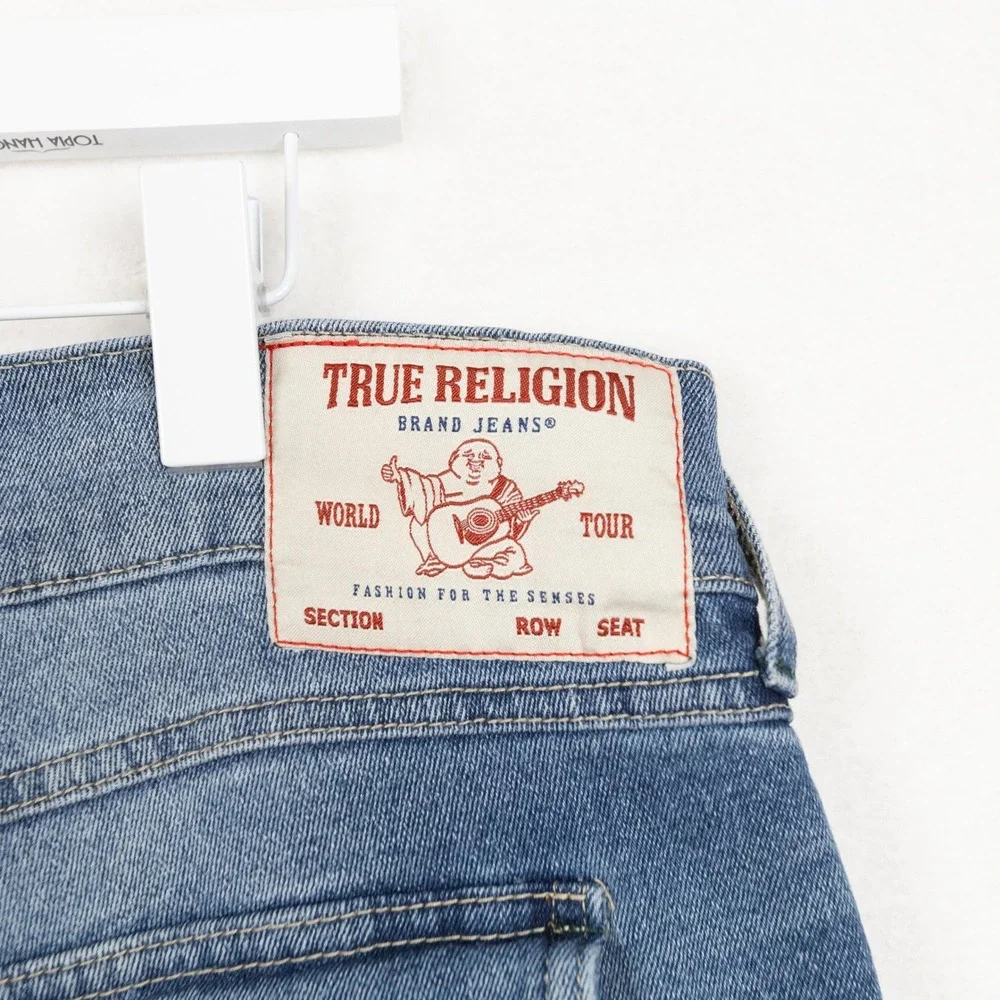 TRUE RELIGION Geno Relaxed Slim Horseshoe Flap Pocket Blue Jeans Sz 38